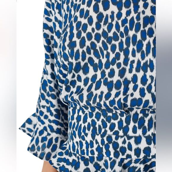 Derek Lam Collective Crosby Leopard Ruffle Hem Top Women Sz 4 Animal Print Blue - Picture 4 of 12